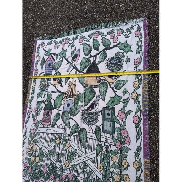 Tapestry Blanket Throw Birds Birdhouse USA Manual Woodworkers & Weavers Fringes - Picture 3 of 4